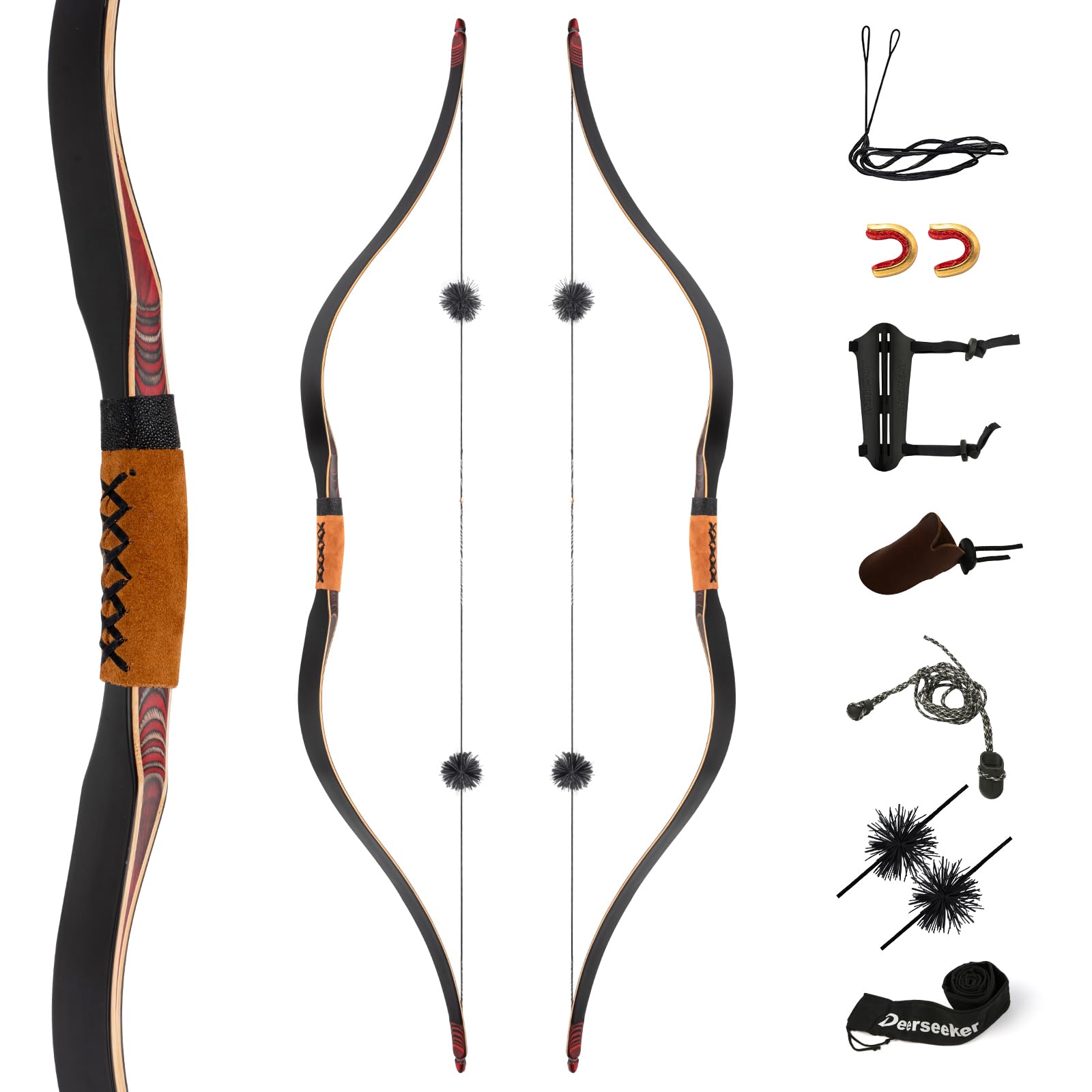 Deerseeker Archery 59" Longbow Traditional Bow Set Ambidextrous Horsebow Handmade Recurve Bow for Adults & Youth Hunting Target Shooting 20-60lbs