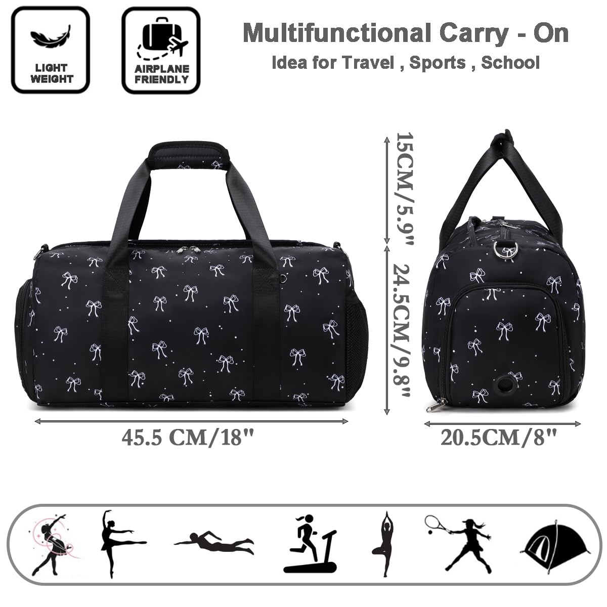 Kimwadalh Borse Sportiva Bambina Tote da Palestra Bambina Borsa da Viaggio Borsa da Palestra Ragazze Borsa da Sportiva Borsone Viaggio