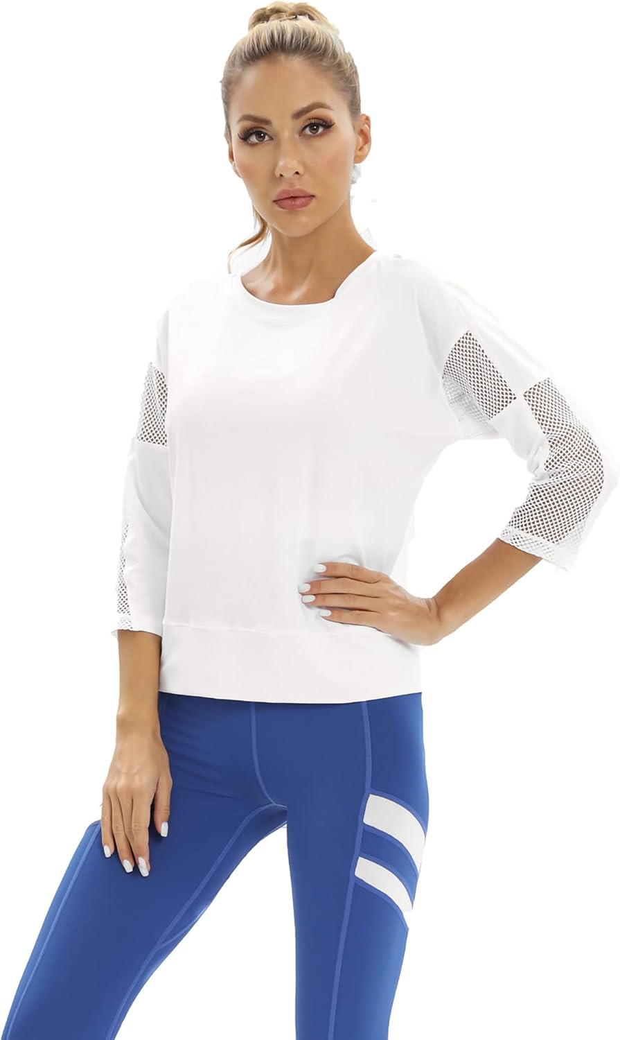Workout Shirts for Women,Womens Mesh Athletic Shirt Yoga Gym Tops Sportwear 3/4 Sleeve Workout Tops for Women