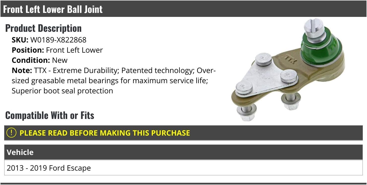 Marketplace Auto Parts Front Left Driver Side Lower Ball Joint - Compatible with 2013-2019 Ford Escape