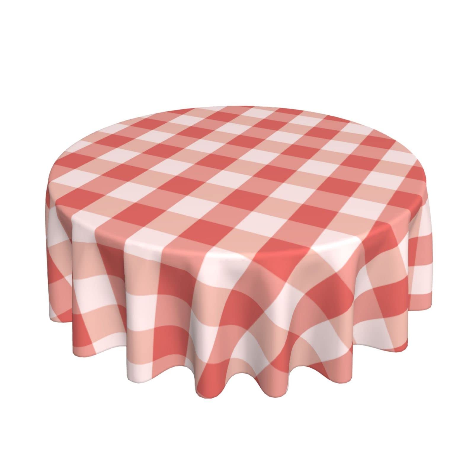 Amazon｜テーブルクロス 円形 直径150cm 赤色のギンガムチェック