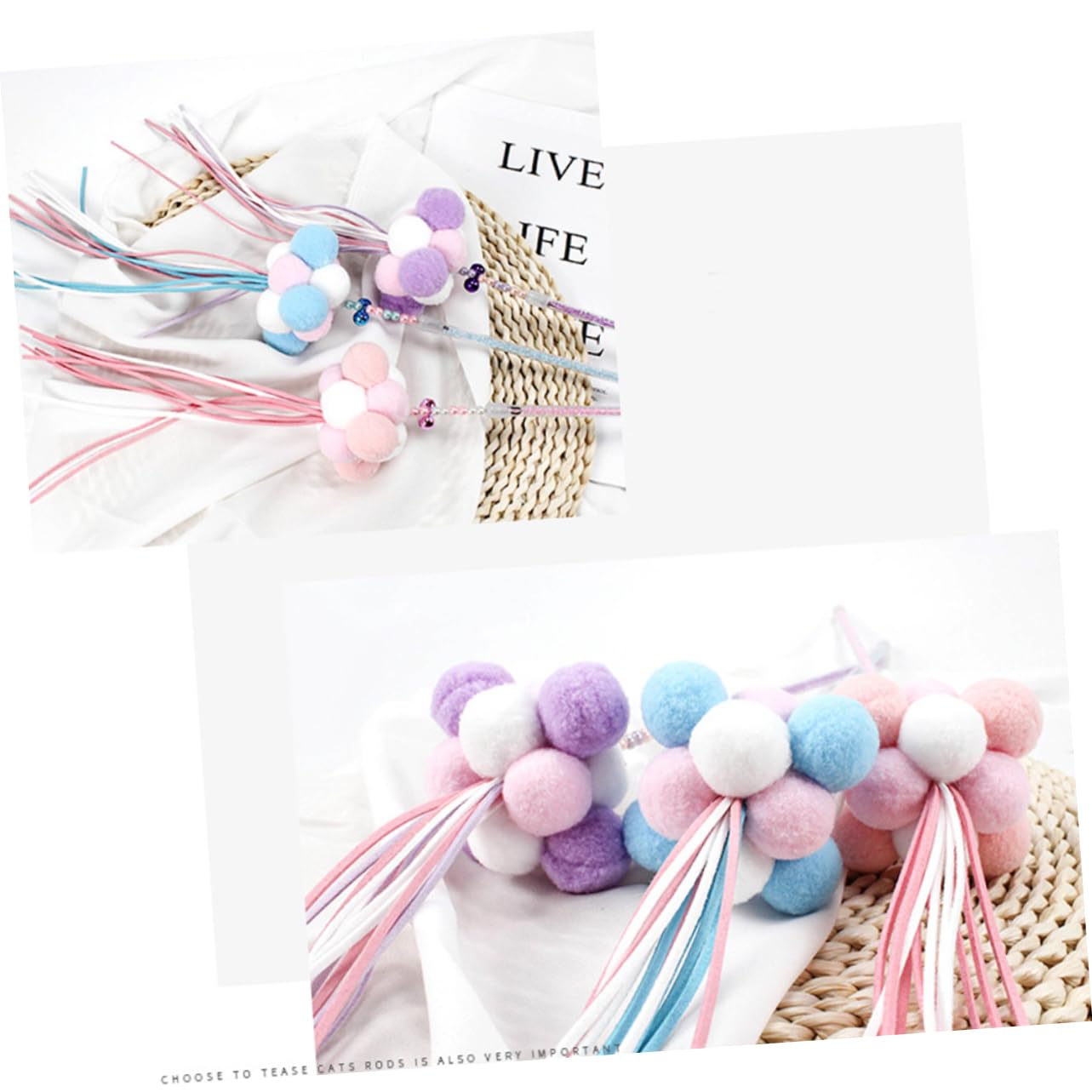 Yardwe 3pièces Interactif pour Chat avec Pompon Et Franges Longues Jouet pour Instinct Naturel De Couleur Aléatoire