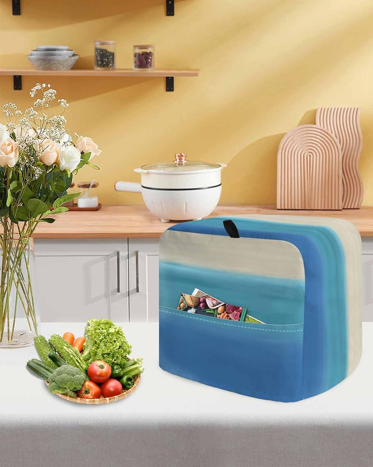 Blue Teal Beige Ombre Stand Mixer Cover with Storage Pocket, Waterproof Kitchen Mixer Covers, Modern Abstract Art Abstract Kitchen Appliance Dust Cover Compatible with 4/4.5 Quart Mixers