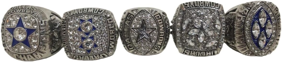 Rare Legacy Dallas Silver Rugby 1971 77 92 93 95 5Times Championship Ring Set Advanced BlackBox-Level Transparent Sandalbox Plated • Museum-Grade Replica Display Adult
