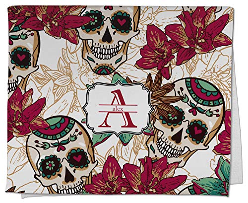 Rnk Shops Sugar Skulls & Flowers Kitchen Towel - Poly Cotton W/Name And Initial #TOP4
