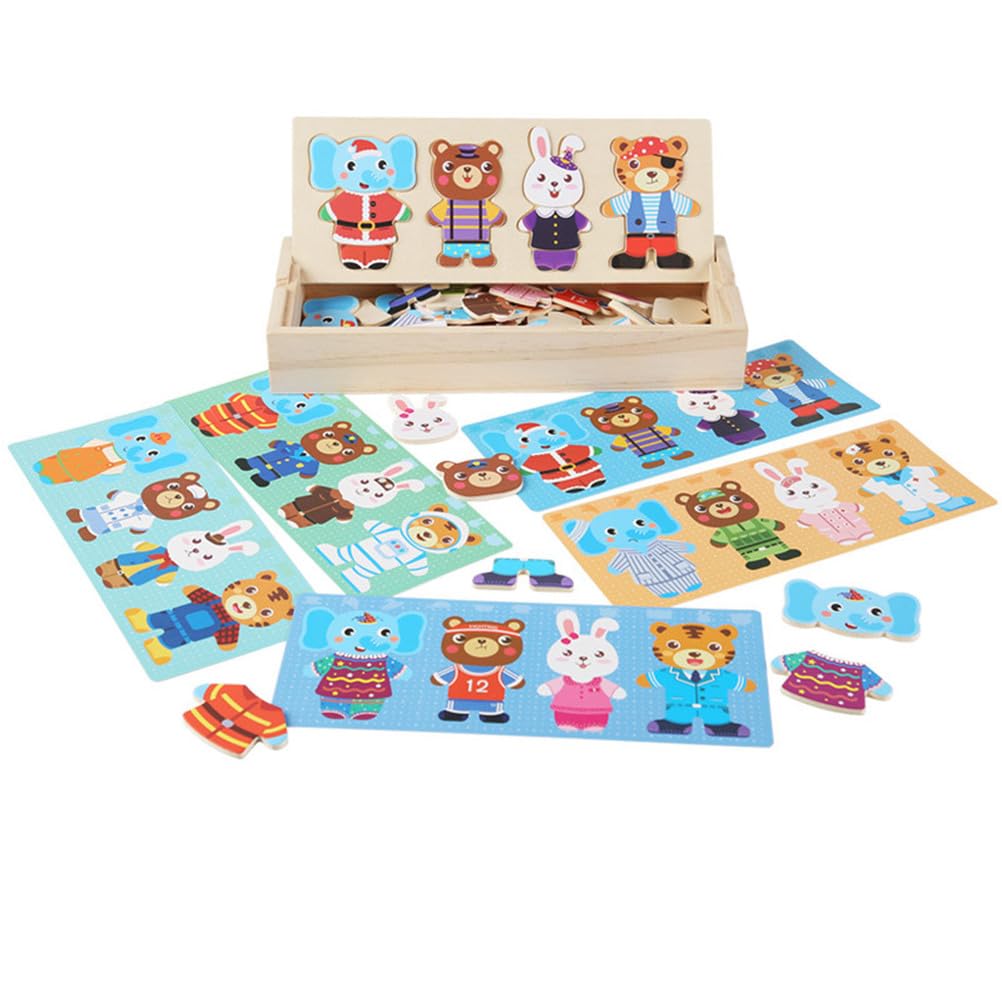 Puzzle di Abbigliamento con Animali dei Cartoni in Legno Montessori