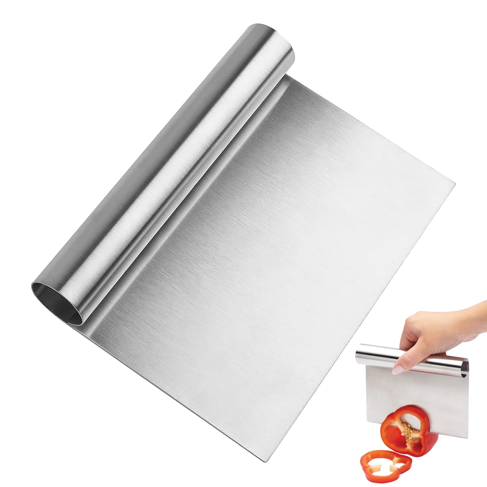 Stainless Steel Vegetable Chopper, Food Scraper, Stainless Steel Pastry Scraper, for Kitchen, Easy Cutting, Corrosion Resistant(Silver 11.5 * 15cm)