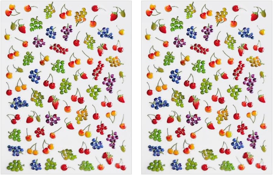 2 Sheets Fruit Grape Nail Art Stickers Strawberry Cherry Nail Sticker Self Adhesive Manicure Charms Summer Jelly Fingernail Decals Cute Nail Design Decoration for Women Girls