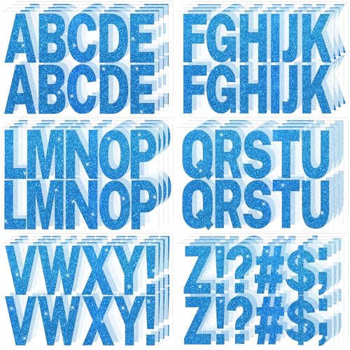 24 Sheets Gold Letter Stickers 256Pcs 2.5 Inch Large Glitter Alphabet Stickers Vinyl Self Adhesive Stickers Kit Big Font Stick on Letters Peel and Stick for Bulletin Poster Board MailBox Crafts (Blue)
