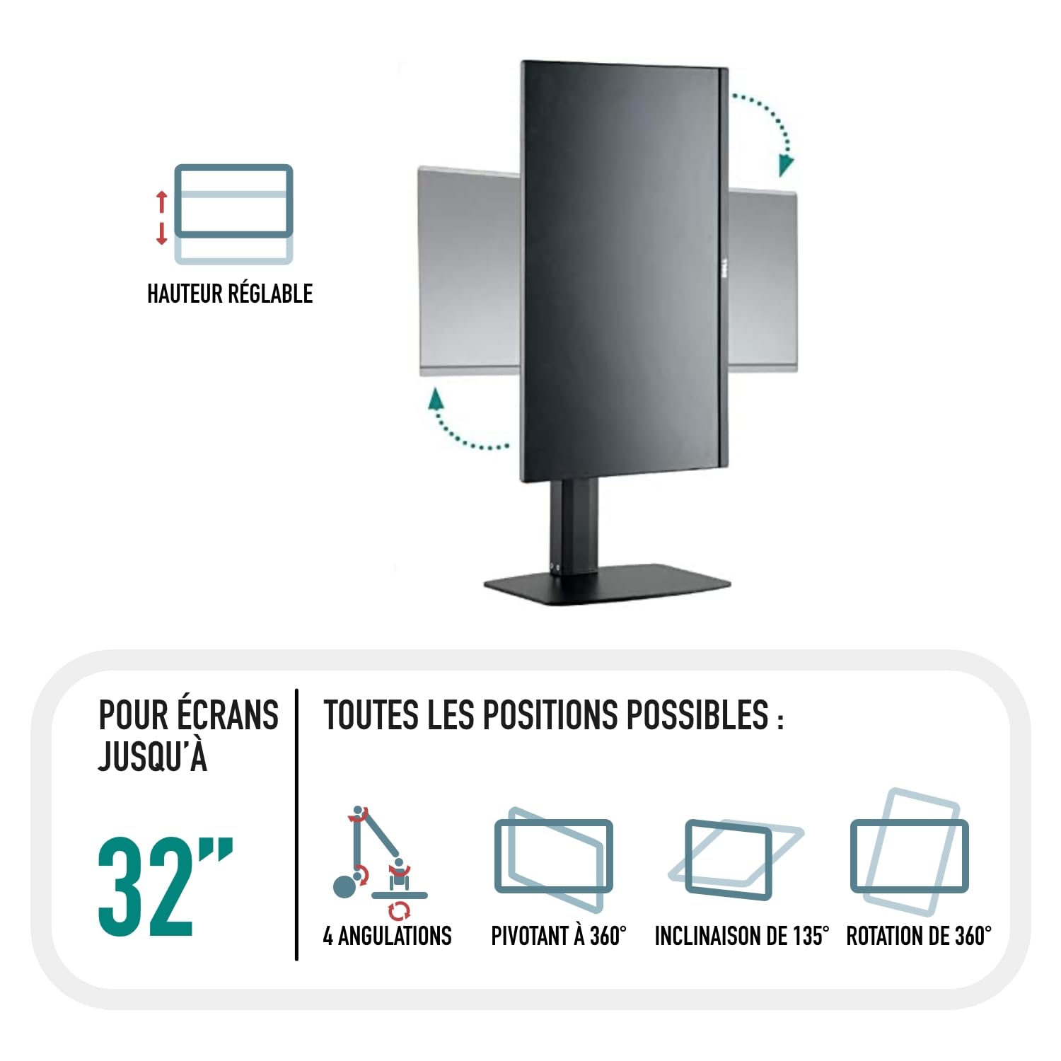 Ewent Support Moniteur Avec Ressort à Gaz Double Bras Pour 2 Moniteurs Jusqua 27 Pouces Avec Base Support Pour 2~p38386987