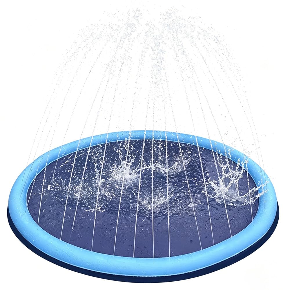 Splash Pad, 200CM Wassersprinkler Kinder Outdoor mit Antirutschfunktion, Sprinkler Play Matte, Gartenspielzeug Kind Sprinkler und Hundepool, Wasserspielzeug Outdoor für Kinder und Haustier (Rund)