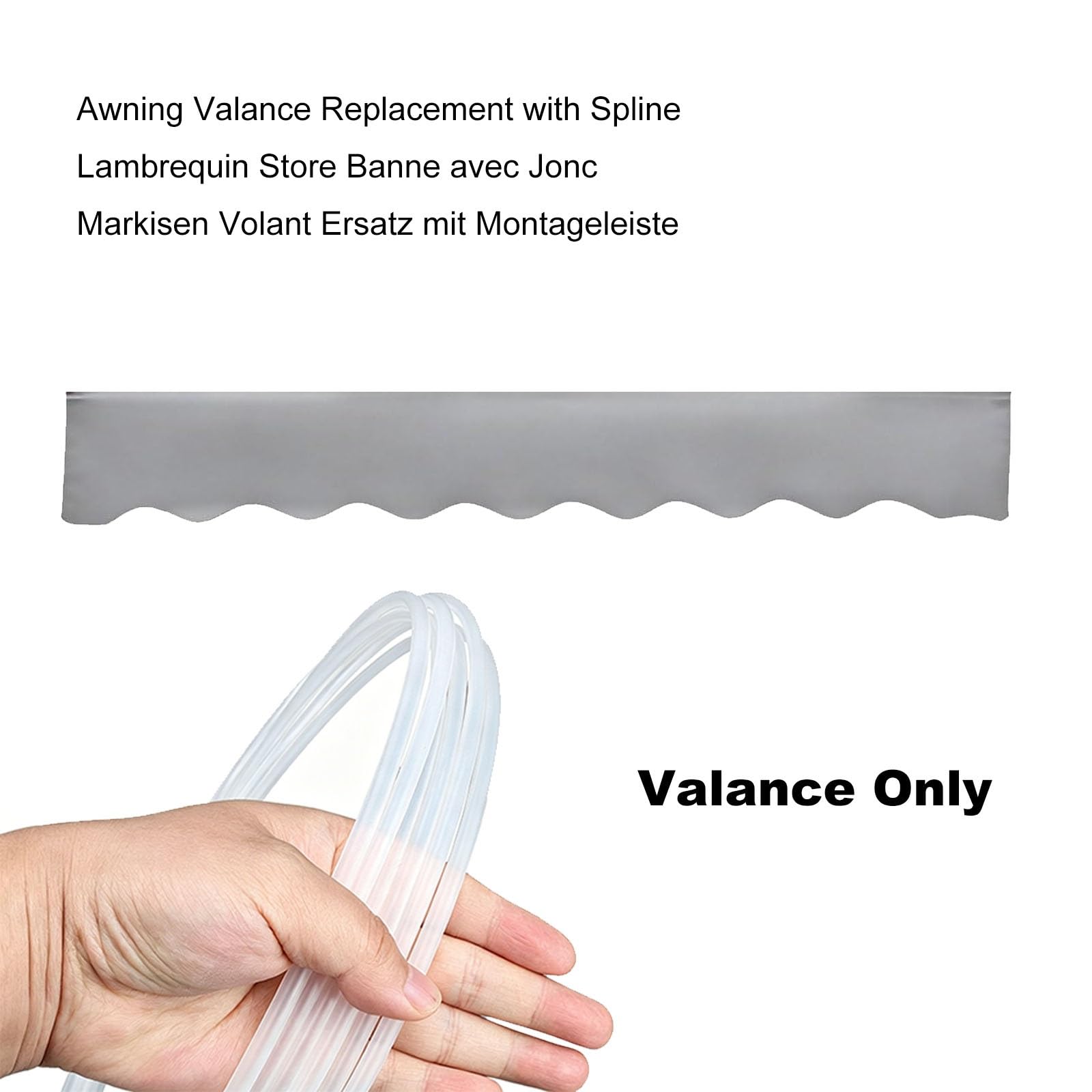 Générique Lambrequin de Store banne en Polyester, Volant festonné imperméable avec jonc, Remplacement pour auvent rétractable de terrasse, 250–700 cm, Lambrequin Seul(Gris Clair,B370cmxH20cm)
