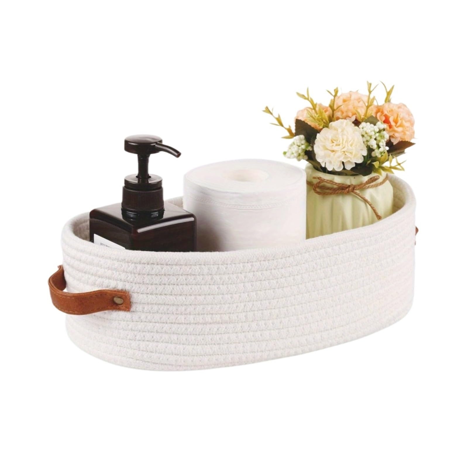 PPQIRU 1Pcs Cotton Rope Woven Storage Baskets Organize Boxs Desktop Sundries Basket For Storage(White)