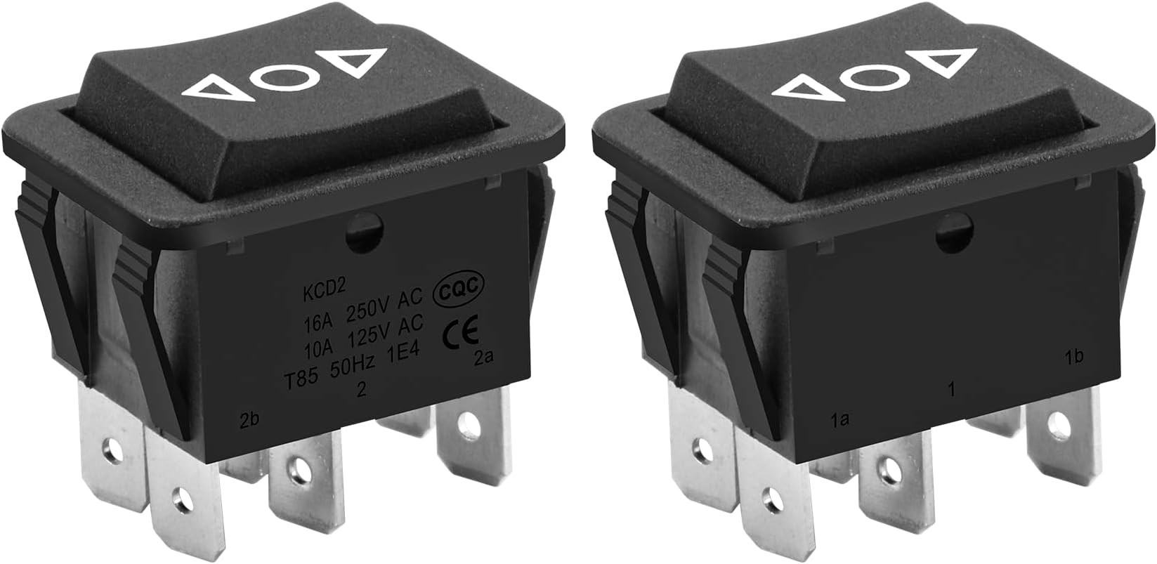 Heschen Rocker Switch 16A 250VAC (ON)-OFF-(ON) Momentary DPDT 6 Terminals Black 2Pack