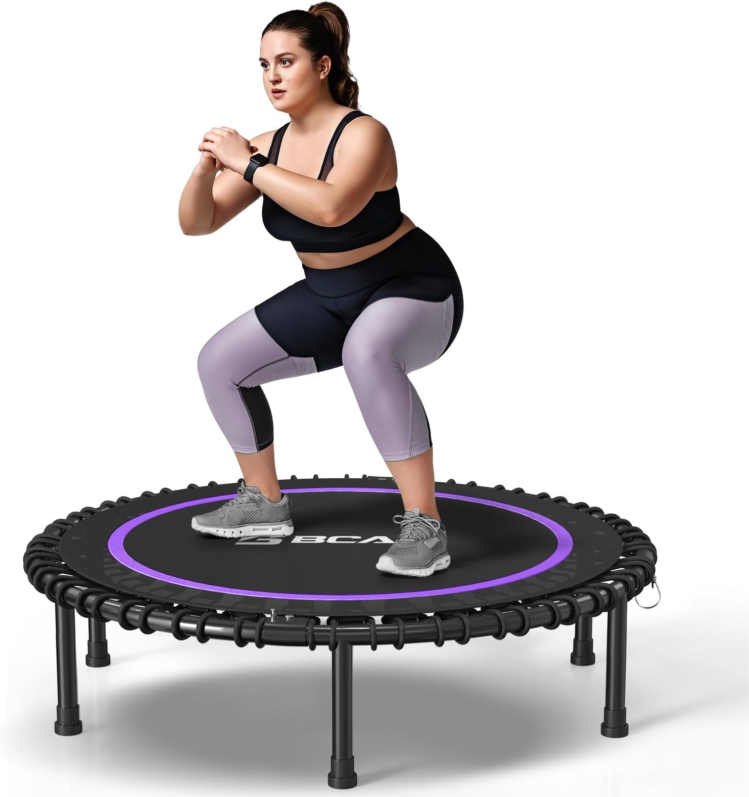BCAN 450/550LBS Mini Rebounder Trampoline for Adults, 40"/48" Foldable Fitness Trampoline with Bungees, Quiet & Stable Exercise Trampoline Indoor/Home/Garden (BT2, Without Handle)