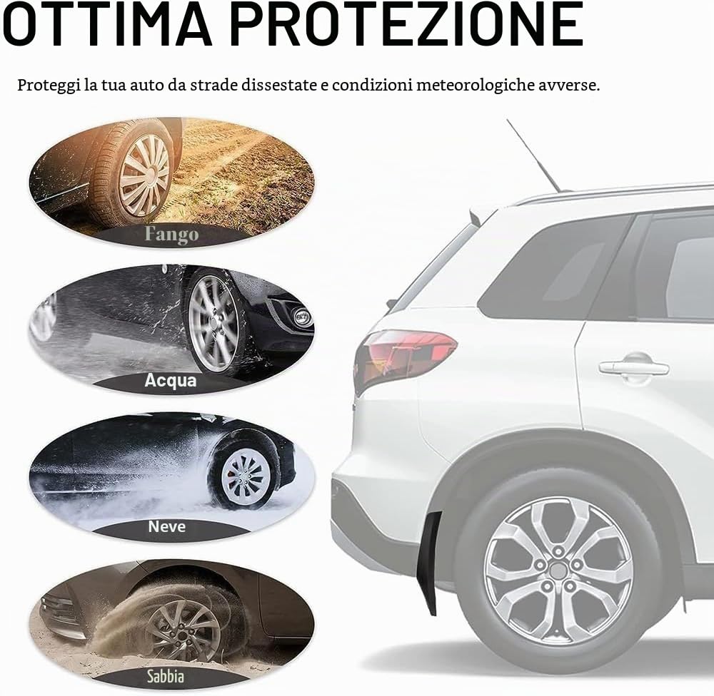 4 Pezzi Paraspruzzi Auto per Jeep Compass 2017-2023 2024 2.4L, Protezione Ruote Auto,Paraspruzzi Laterali Anteriori E Posteriori