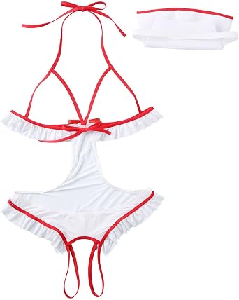 Women Sexy Nurse Cosplay Costume 2 Pcs Nurse Lingerie Set Fancy Nightgown Naughty Babydolls