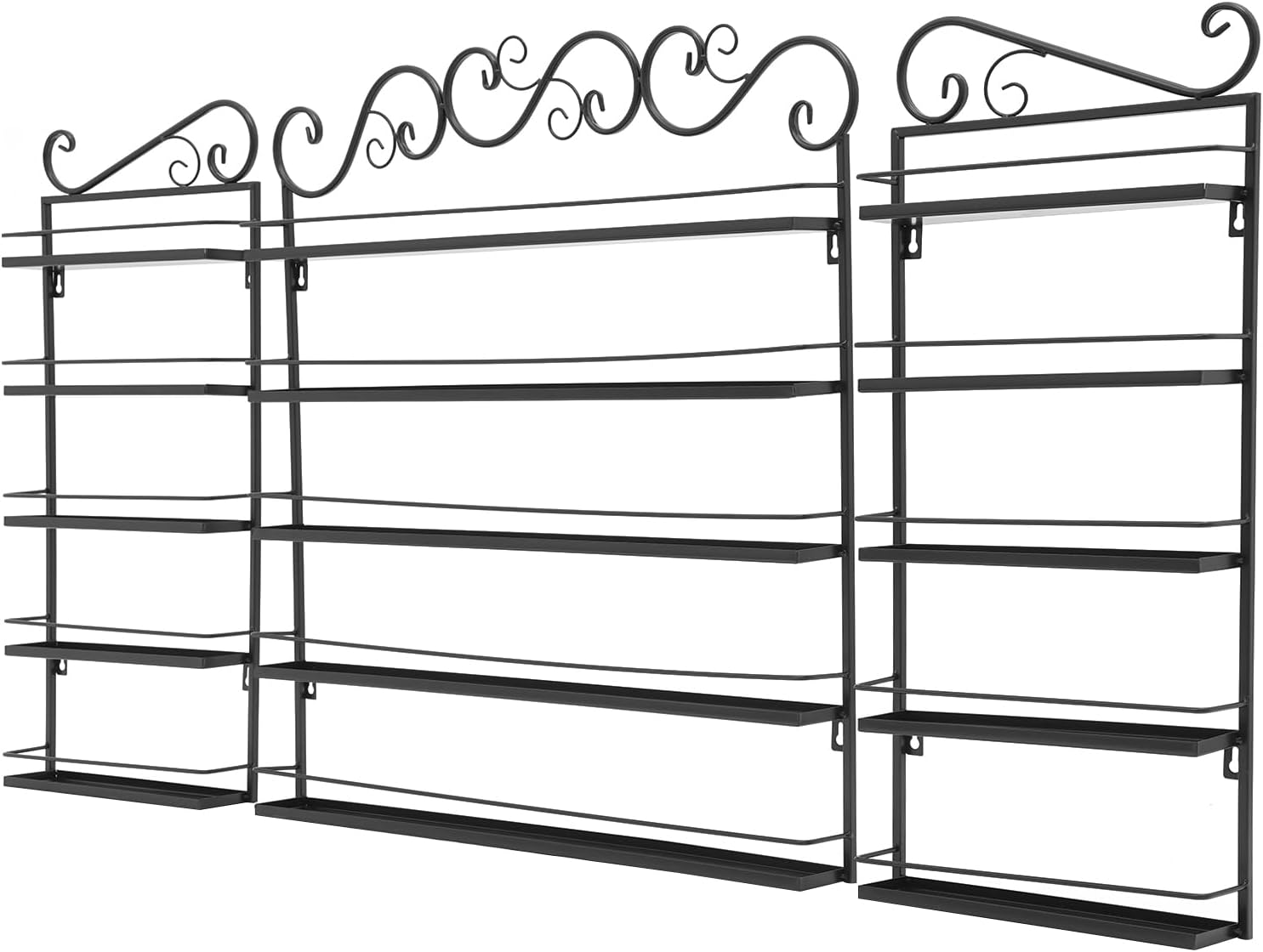 3-Piece 5-Tier Nail Polish Display Rack, Black Iron Wall-Mounted Storage Shelves for Nail Salons Beauty Shops Cosmetics Stores Perfumes Lipsticks Essential Oils