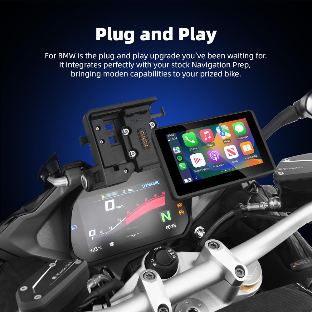 M3A 12.7 cm bezprzewodowy CarPlay i Android Auto do motocykli BMW, Plug & Play na oryginalnej podstawie nawigacyjnej, pasuje do R1250GS R1200GS F900GS F850GS S1000XR, HD IPS 1024x600