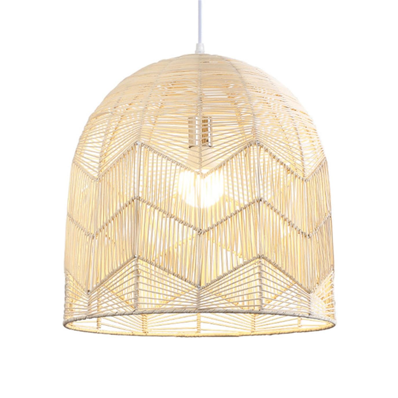 LYMSXAZOU Woven Rattan Chandelier Coastal Hanging Lighting, 15.7''W Bedroom Lampshade Hollow Design E27 Height Adjustable Ceiling Lamp Decoration for Kitchen Island, Boho Lighting Fixtures