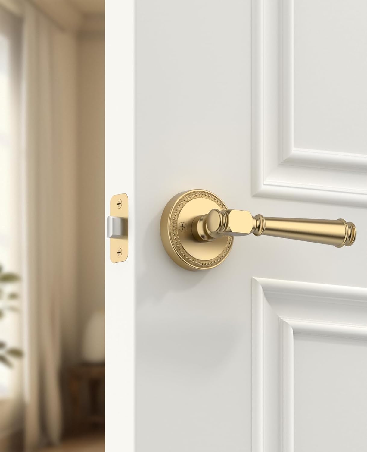 Amerdeco 6 Pack Champagne Bronze Passage Door Handles, Heavy Duty Non-Locking Door Lever for Hall, Closet, Office Area, Shopping Malls AM0034