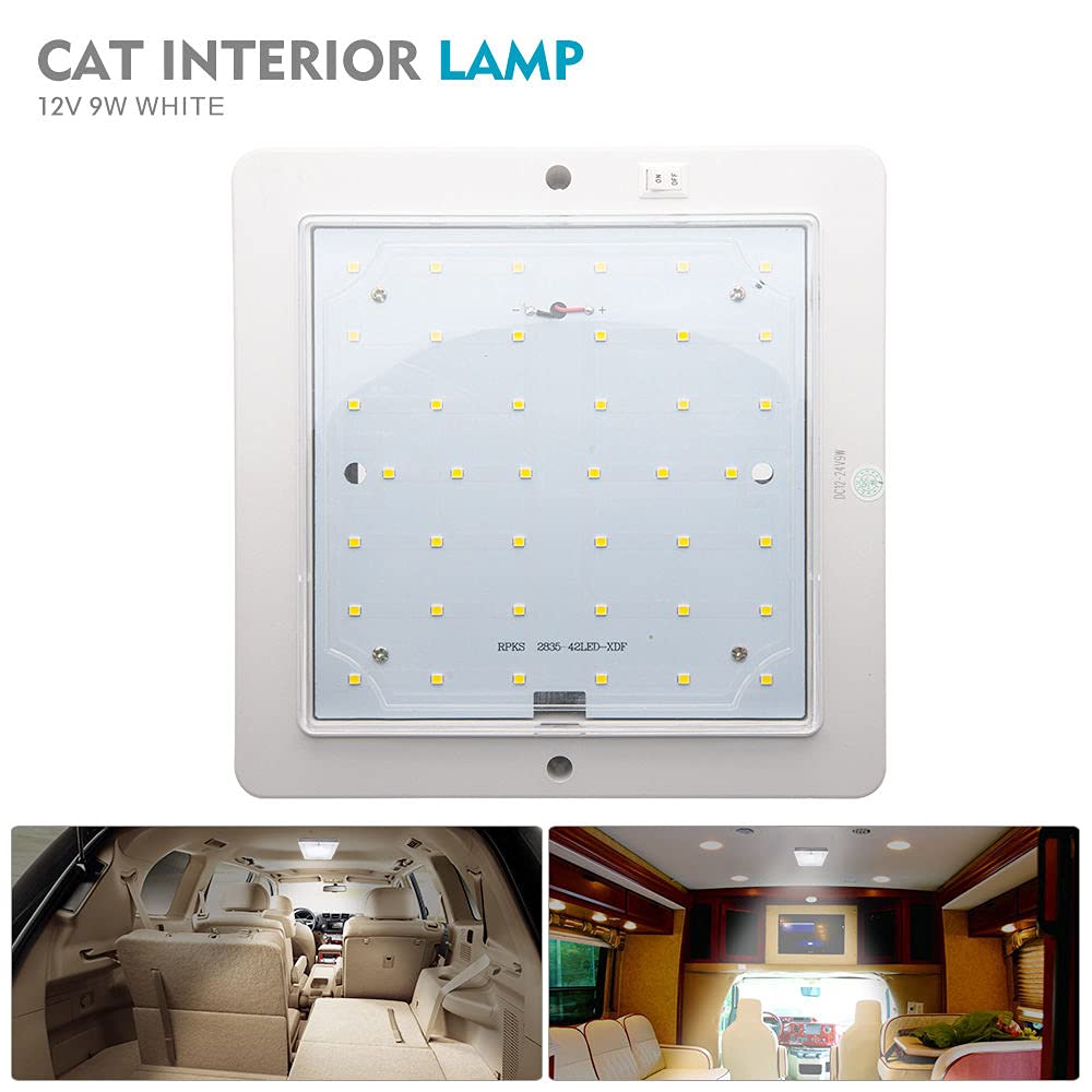 Riloer Plafonnier LED 12V-24V 9W pour Camping Car RV lampe de toit - blanc chaud Universel caravane camping-car bateau feux de toit lampe blanc/chaud
