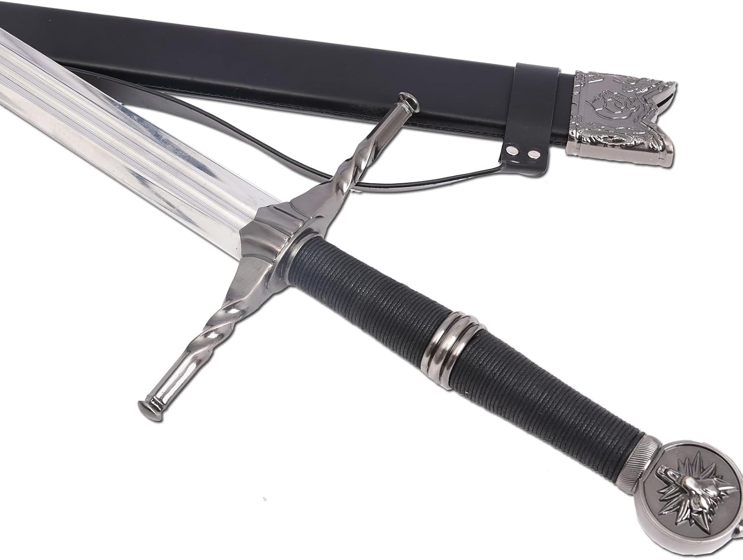 Medieval White Wolf Silver Steel Sword Metal Two Handed Replica 41inch Suitable for Cosplay LARP Costumes Halloween Props