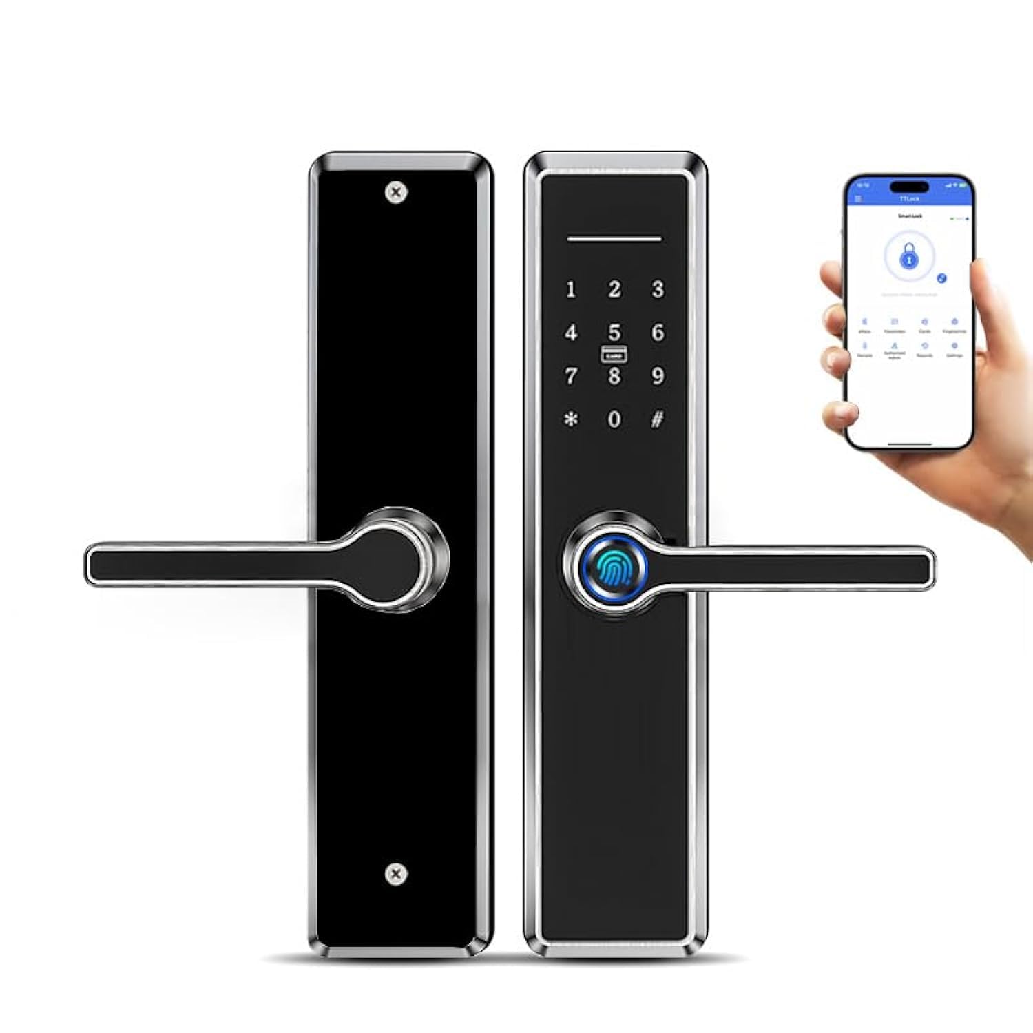 Razuvious Smart Lock,Fingerprint Door Lock with 4585 Mortise.Keyless Entry Bluetooth Lock,Free APP,IC Card,Anti-peep Code,Work with Alexa,TT Lock App Control,for Home,Office,Apartment (L9(33cm))