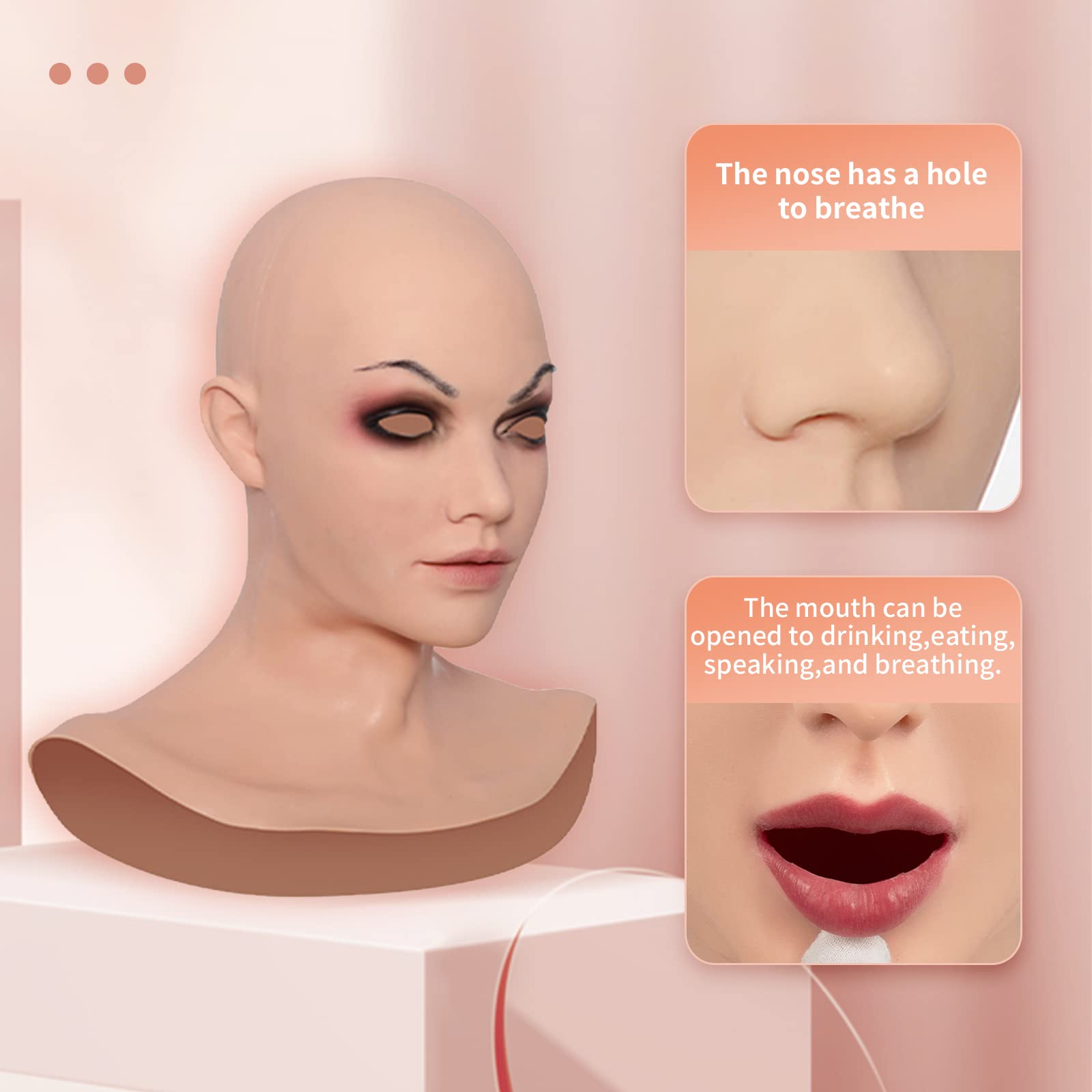 CUAIBB Silicone Head Mask Beatrice Face Mask Realistic Soft Silicone Female Mask for Crossdresser Transgender Halloween Cosplay Drag Queen - Image 3