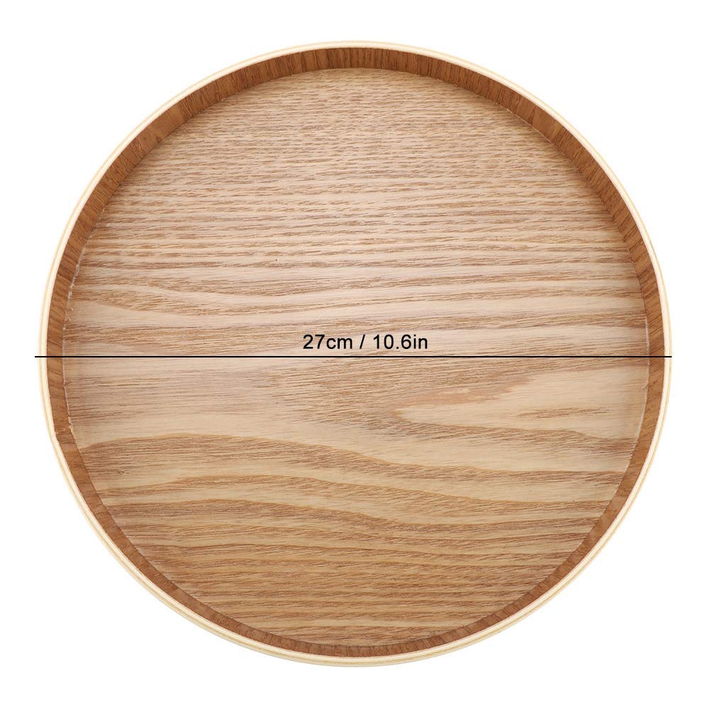 Vassoio in legno, per alimenti, rotondo, in legno, per servizio da tè, frutta dolce