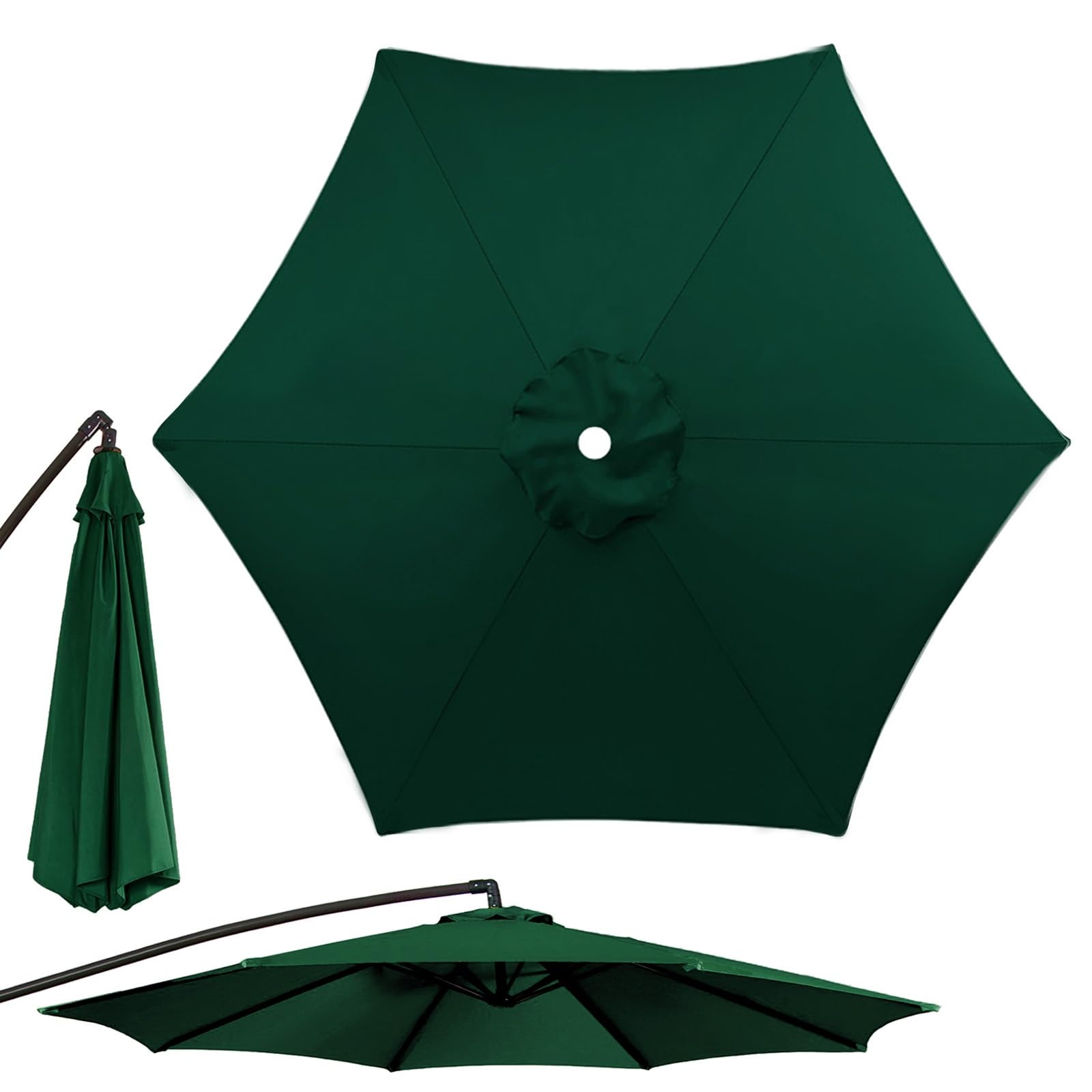 Market Patio Umbrella Canopy 6 Ribs/8 Ribs Canopy Replacement cover,2.0m/2.7m/3.0m Replacement Canopy Cover Outdoor Garden Parasol top Fabric (Color : Dark Green, Size : 6 ribs/2.7m)