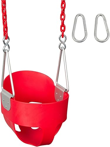 Swing Set Stuff Highback - Cubo completo con cadena recubierta de 8.5 pies y calcomanía con logotipo SSS, color rojo
