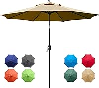 Sunnyglade 9FT Tan Patio Umbrella with 8 Sturdy Ribs, Crank Tilt & Wind Vent - Outdoor Table Shade for 42-54" Tables
