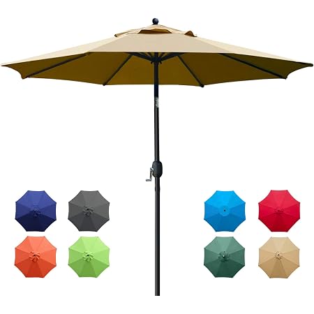 9 Fuß Terrassenschirm Mit Kurbel & Neigefunktion – Outdoor Sonnenschirm Für Tisch, 8 Speichen
