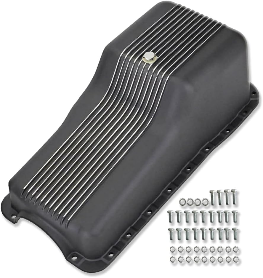 Finned Stock Oil Pan For Chevy SBC 283 305 327 350 400 1980-1985 Black Aluminum