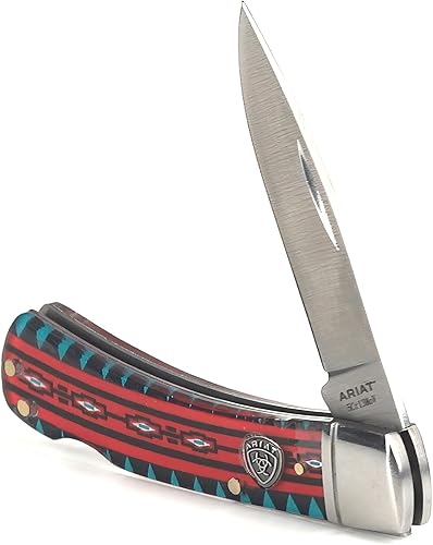 Miniatura 6 de ARIAT Hoja lisa grande de 3 pulgadas en cuchillo plegable de acrílico azteca colorido