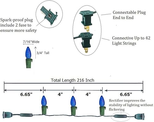 Miniatura 3 de Luces de Navidad azules para exteriores, mini bombillas C3, fresa, 18 pies, 50 luces LED para interiores, luces de Halloween para patio, jardín,