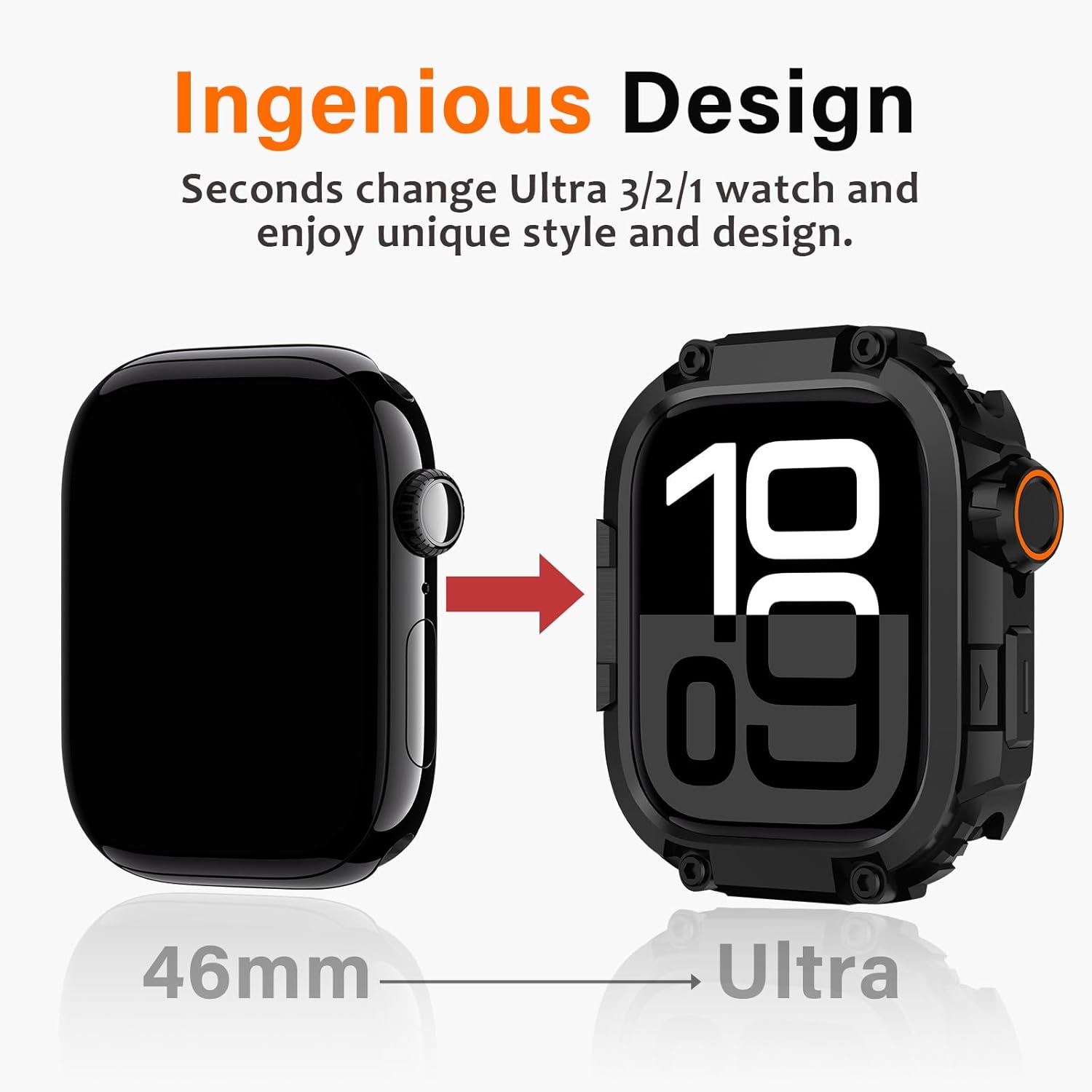 Amizee 2 in 1 Metal Armor Case for Apple Watch Series 11/10 46mm with Back Cover, Military Grade Protection Rugged Protective Bumper Cover for iWatch 46mm, Black - Image 3