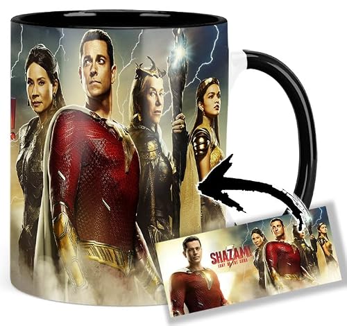 Shazam Fury Of The Gods ZacharyLevi Rachel Zegler Lucy Liu Helen Mirren Tasse Innen & Henkel Schwarz Keramikbecher Mug