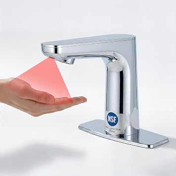 Concealed Spout-Mounted Sensor Faucet Touchless Deck Basin Faucet Automatic Infrared Sensor,Lead-Free NSF Certified. Easy Installation for Nursing Home Chrome Finish