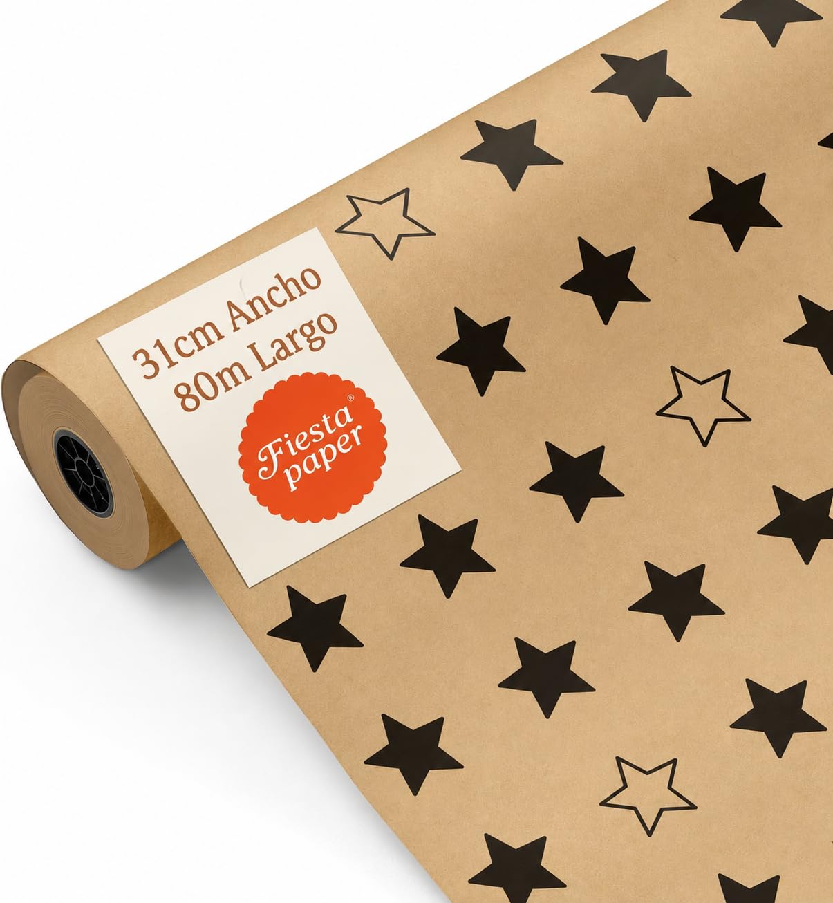 Rotolo di carta regalo Kraft, stelle nere, 31 cm x 80 m, bobina grande resistente, per regali di compleanno, eventi, negozi FP Fiesta Paper
