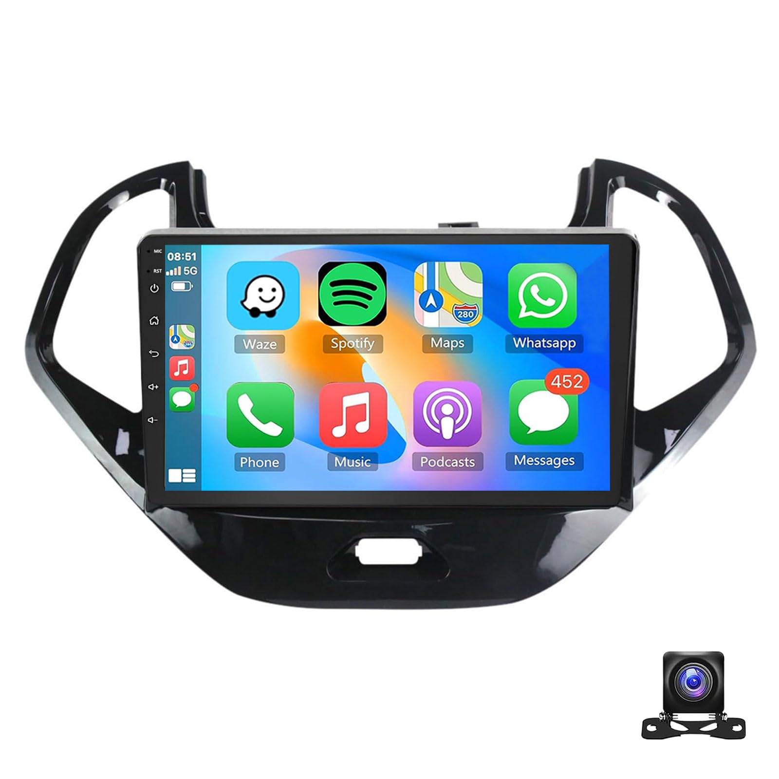 Radio Para Coche Android 15 Para F-ord FIGO KA 2015-2020 Con CarPlay Inalámbrico Android Auto Pantalla Táctil De 9'' Estéreo Con Bluetooth GPS Satelital HiFi WiFi FM RDS DSP SWC AHD Cámara(Size:M200)