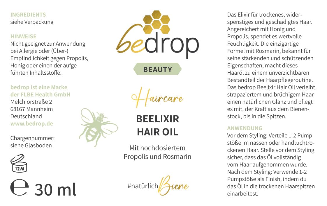 bedrop Hair Care Set | BEELIXIR Haaröl Hair Oil, Gelée Royale festes Shampoo, BEELIXIR fester Conditioner bei beanspruchtes Haar & Haarwachstum mit Rosmarinöl, Propolis & Manuka Honig