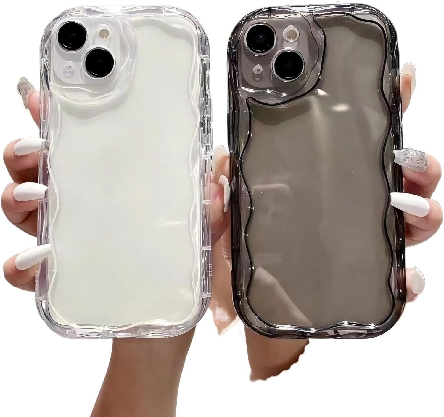 いphone15 ケース クリア 可愛い iphone15 クリアケース スマホケース iphone 15 用 透明 ウェーブ ソフト シリコンフレーム 薄型 軽量 黄変防止 クリアブラック