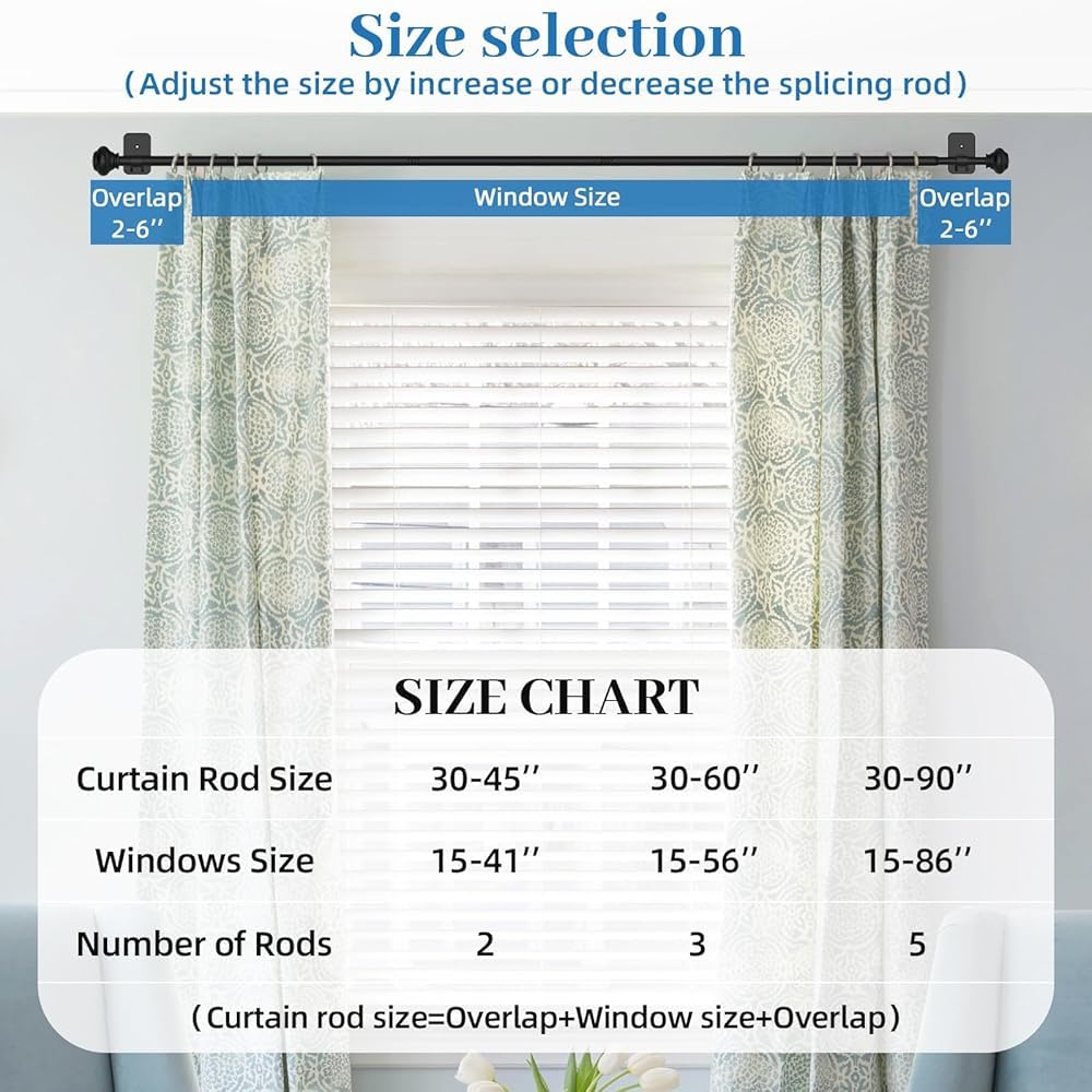 Gardinenstange,ausziehbar Spannstange,Duschvorhangstange,Teleskopstange,Gardinenschiene,Verstellbar, Gefederte Vitragestange,Gardinenschiene Ohne Bohren,für Fenster(Size:30" to 90")