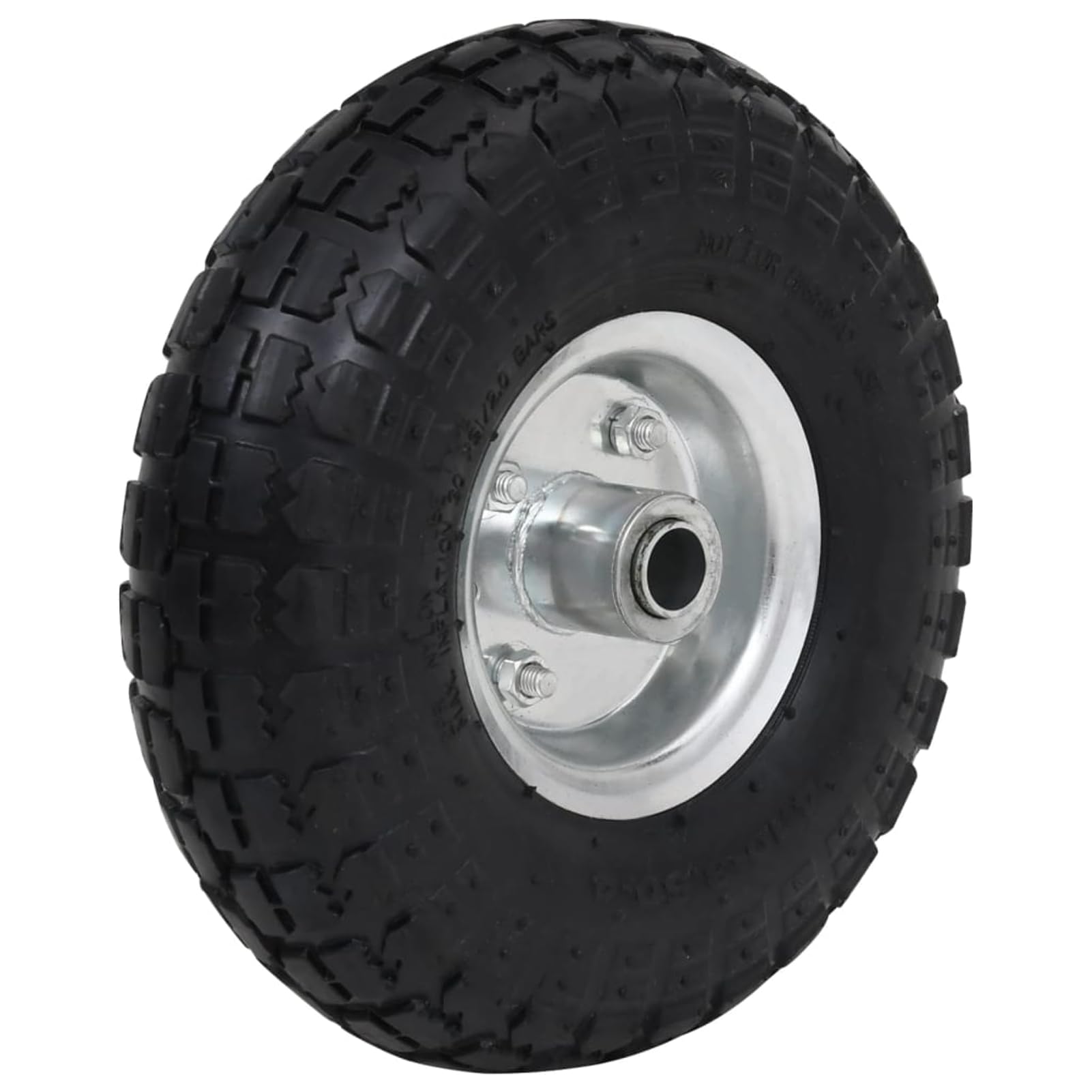 Pannensichere Karren-Ersatzräder, Luftreifen aus Gummi mit Metallfelgen, 260 x 83 mm, schwarz und silbern, für Sackkarren und Transportwagen auf unebenen Böden 142976