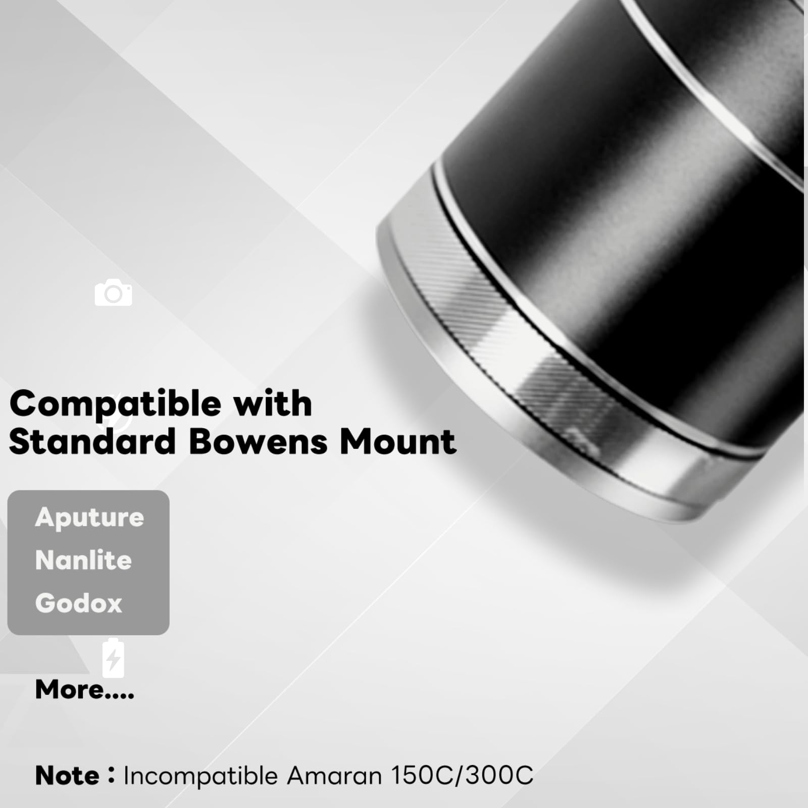 Snoot à Monture Bowens, kit de snoot Optique pour Portraits monoblocs/éclairage LED, Compatible avec Aputure Amaran 60D/100X/D 200D/X,Storm 400x Godox SL60, 4 filtres Couleur, 25 gobos.