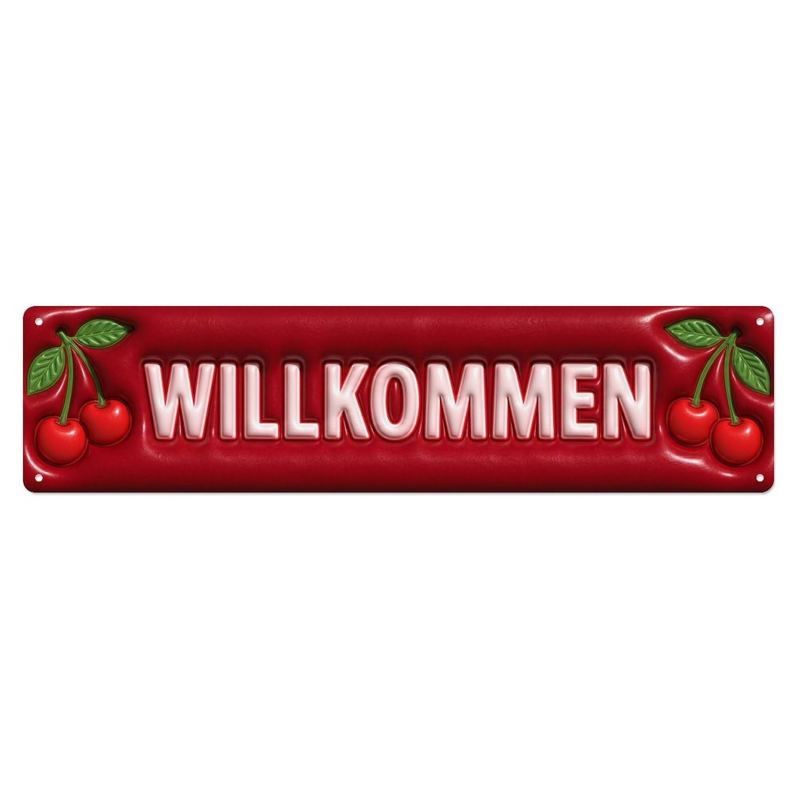 Cherry Red Vibrant Bold Welcome Metal Tin Sign
