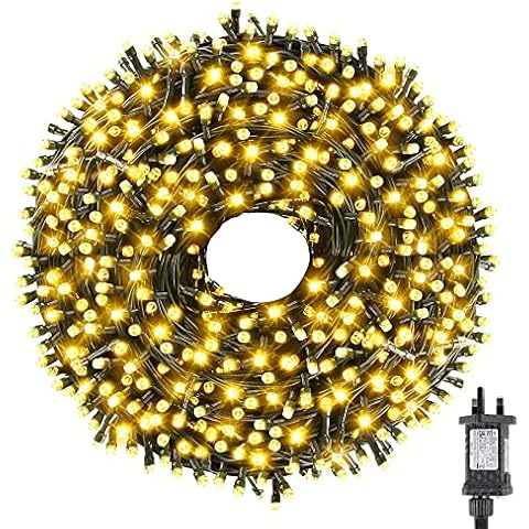 SALCAR Outdoor Christmas Lights, 23m Fairy Lights with 3m Power Cable, 8 Modes Christmas Tree Lights with Memory Timer Function, Waterproof String Lights for Christmas Tree Party Wedding, Warm White Cover