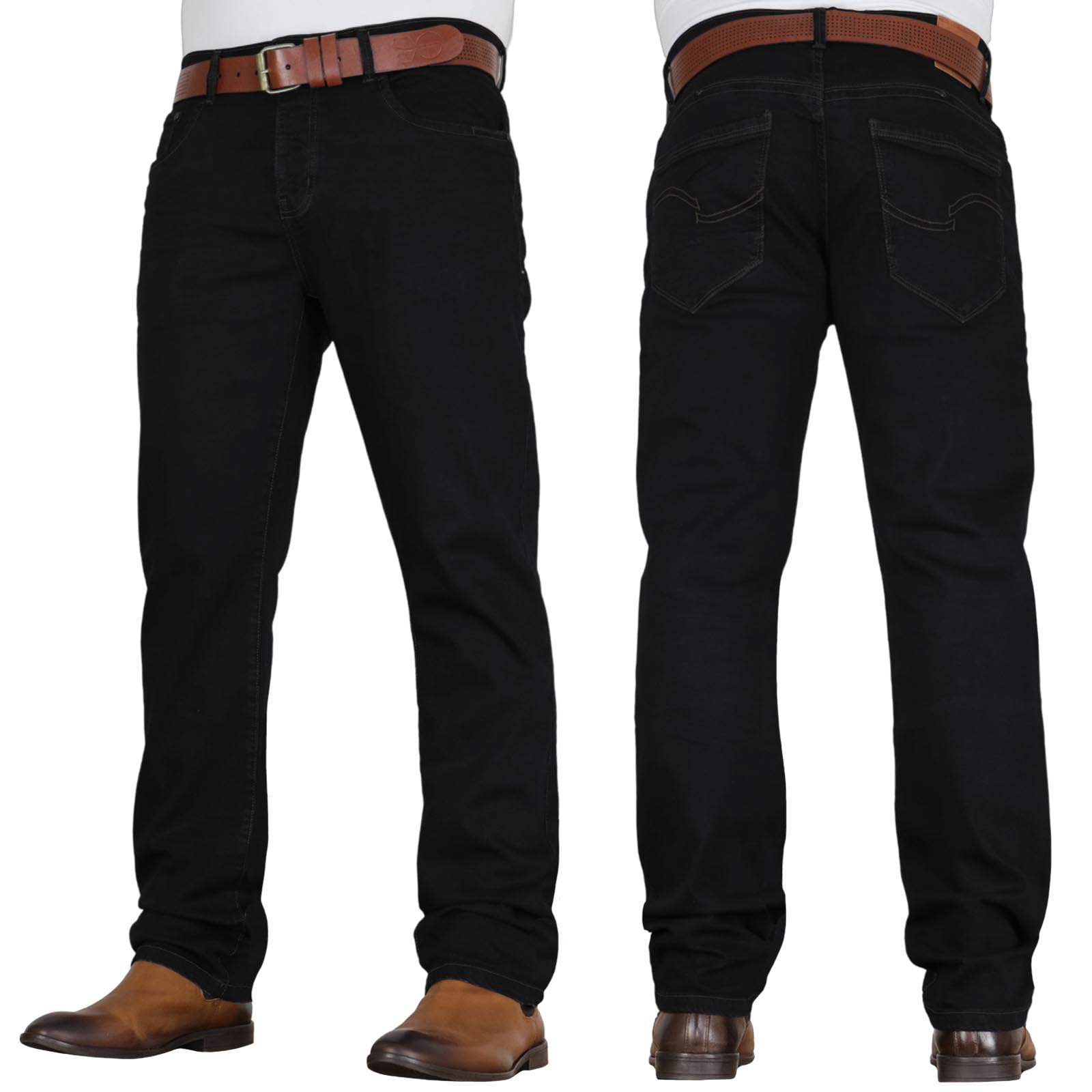 Crosshatch Men's Black 'Tarrow' Straight Leg Stretch Denim Jean With Designer Belt By Jeanbase 32W X 32L